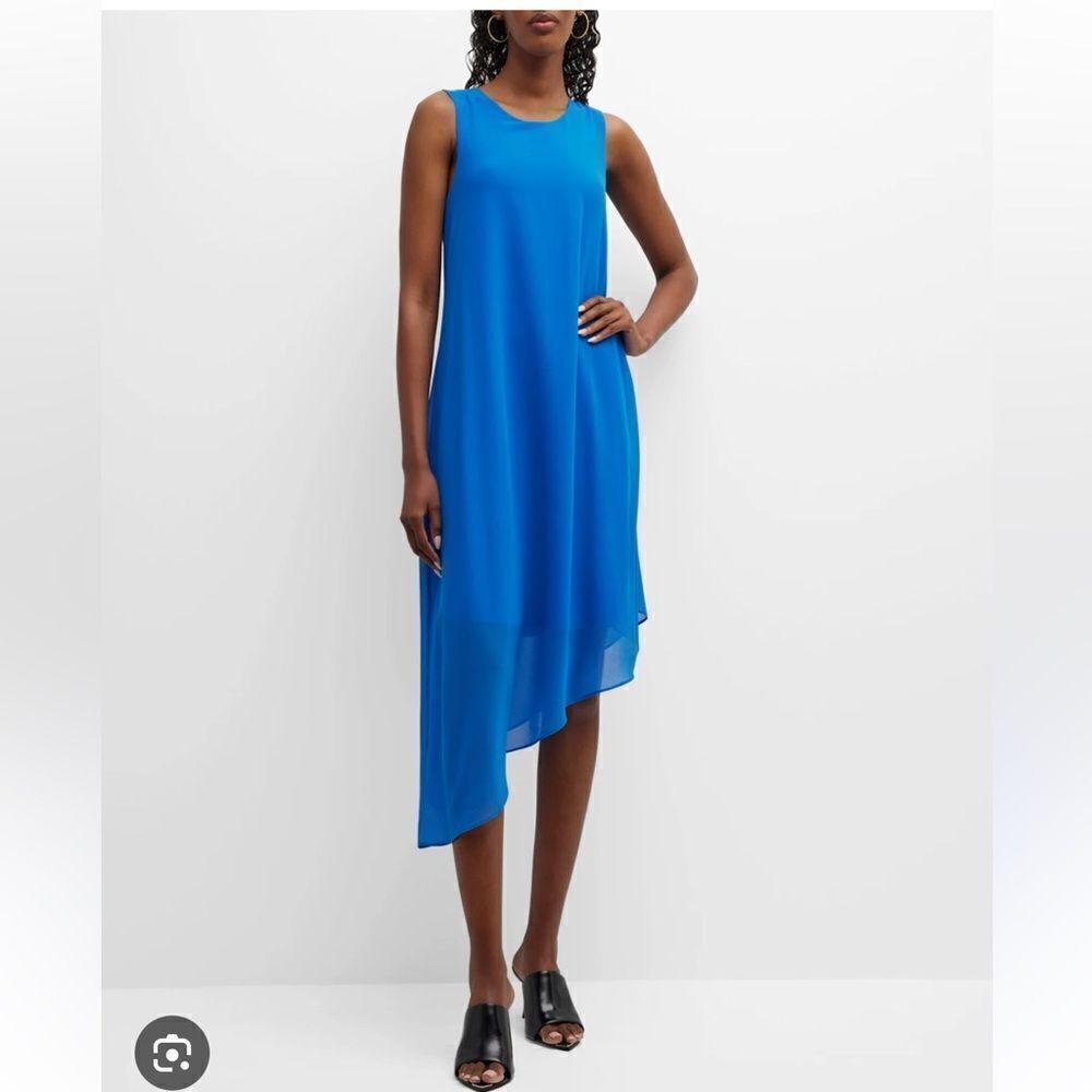 $398 Kobi Halperin Women's Blue Pixie Asymmetric Georgette Midi Dress Size NWOT